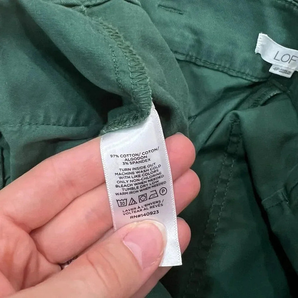 LOFT Green Belted Straight Leg Pants in Twill 4P - Picture 4 of 5